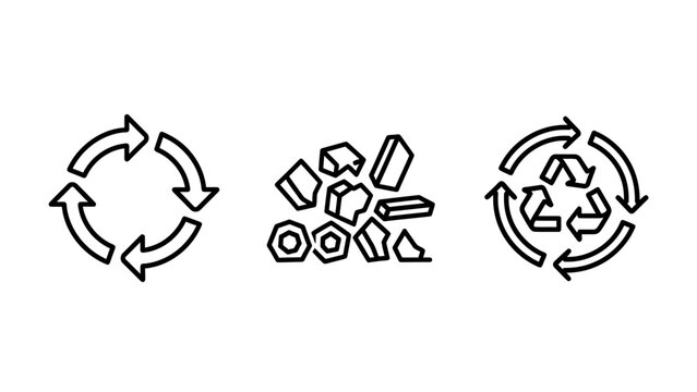 Waste management and recycling process icons with management environmental sustainability circular conservation material protection industry disposal pollution reduction sustainable