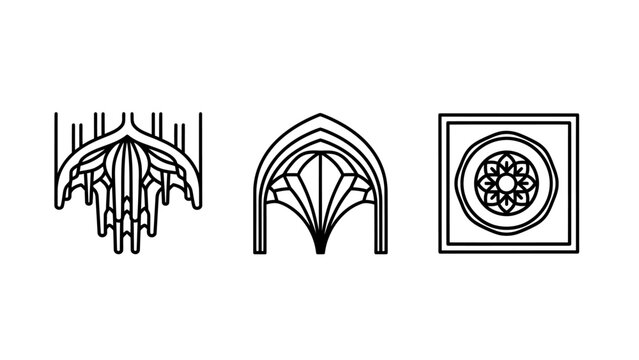 Architectural decorative elements and ornament icon set with architecture ornament decorative building structure construction illustration minimalist historical exterior interior geometry