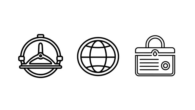 Global navigation compass and identification badge line icons set with navigation identification direction orientation location security personal document business corporate exploration