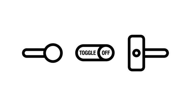 Set of user interface toggle switch icons for digital systems with interface settings activation software application interaction component minimalist platform experience function
