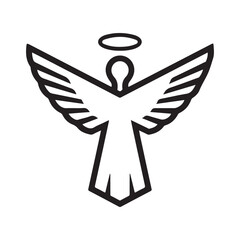 Naklejka premium Angel icon with spread wings and halo line art for spiritual and religious design