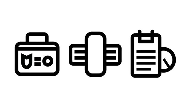Business and professional management icon set for security and data reporting with briefcase portfolio document business security management professional interface corporate analysis