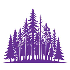 Obraz premium Purple Silhouette of Pine Trees Forest Illustration Nature Background Decorative Art