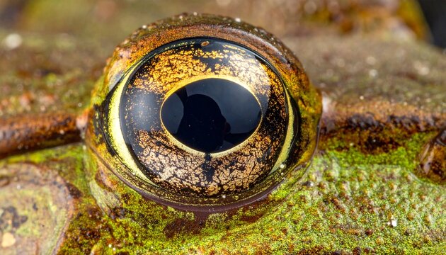 Detailed macro shot of a frogs eye with intricate patterns.