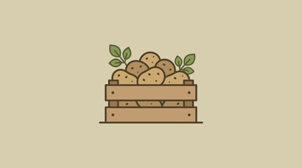 Fresh Raw Potatoes in Wooden Crate Vector Illustration © Nayla Azka Rahma