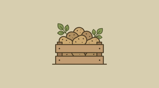 Fresh Raw Potatoes in Wooden Crate Vector Illustration