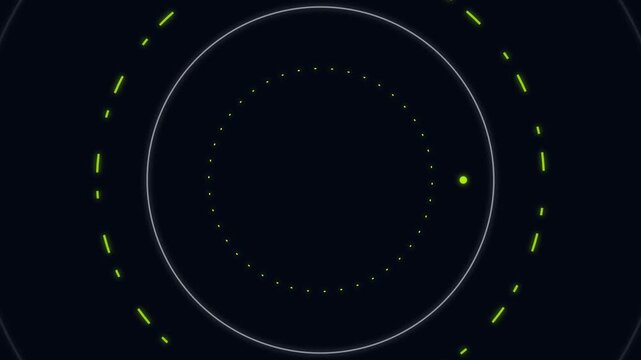 Glowing green circular interface rings expanding in a smooth digital animation for modern technical video footage