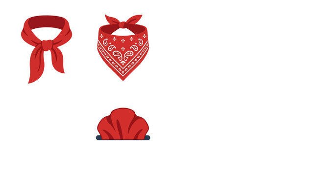 Set of various red bandana styles and accessories.
