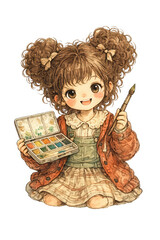 Fototapeta premium Charming Young Artist with Paint Palette and Brush
