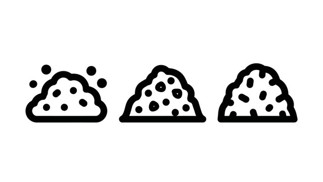 Industrial pile and bulk material collection icon set with material industrial construction resources aggregate granules manufacture production quantity particulate earthwork landscape