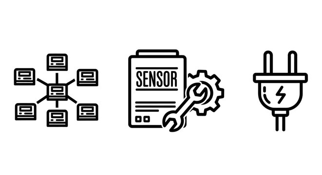 Technology and maintenance icon set for network and power with electrical maintenance computer connection technology connectivity infrastructure communication configuration settings hardware