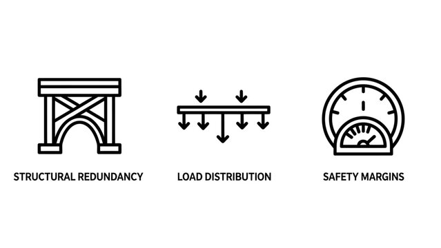 Structural redundancy load distribution and safety margins concept icons with structural redundancy distribution engineering technical integrity capacity analysis infrastructure mechanical
