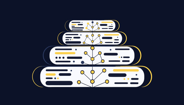 Abstract data network stack on dark background