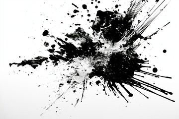 Naklejka premium Abstract Ink and Paint Explosion on White. Abstract black in splash, paint, brush strokes, stain grunge isolated on white background, Japanese style