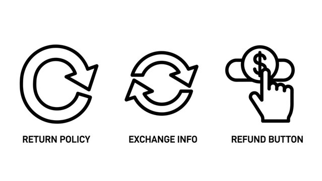 E-commerce return policy and refund process icons with ecommerce exchange business transaction shopping graphics commerce customer currency management guidelines shipping reversal