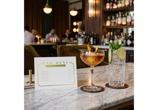 Bar Menu Mockup Design for Label Printing and Brand Showcase