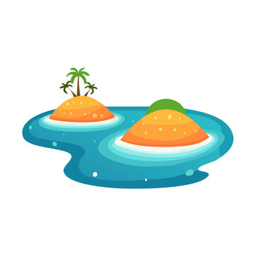 Flat design illustration of two tropical islands in blue water