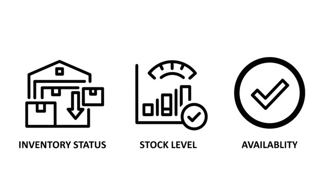 Inventory management and logistics symbols representing stock level tracking and availability with inventory availability logistics warehouse business management tracking analysis commerce