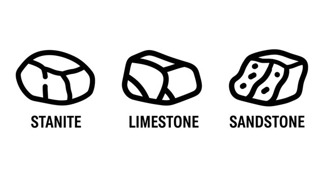 Geological rock formation icons representing stanite limestone sandstone mineral samples for earth science limestone sandstone geological specimen formation material geoscience research