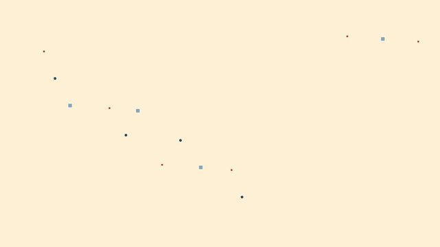 Minimalist diagonal composition of small geometric shapes on cream background