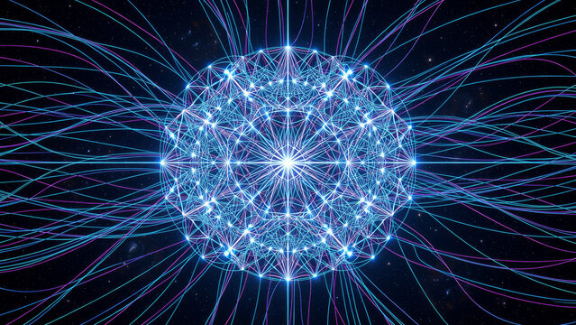 Radial quantum connectivity structure representing distributed computing systems and highly advanced digital communication networks