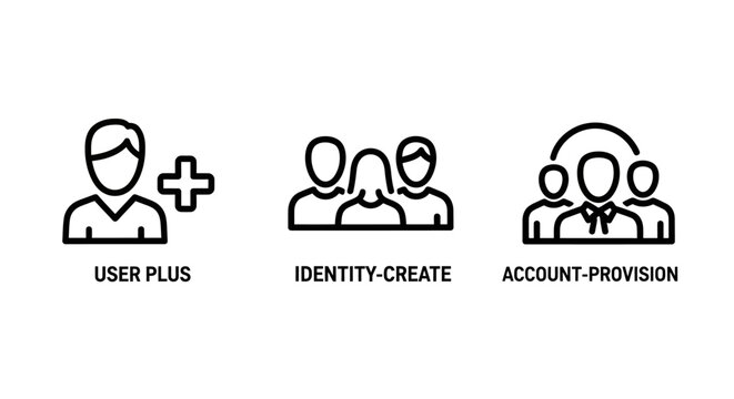 User account management and identity creation line icons with identity management security administration business provision membership authorization registration connection configuration