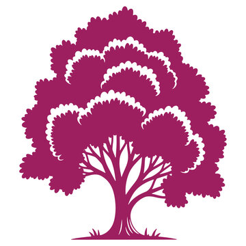 Vibrant purple tree illustration with full foliage isolated on a clean white background