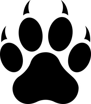 Black animal paw print icon with sharp claws isolated on transparent background