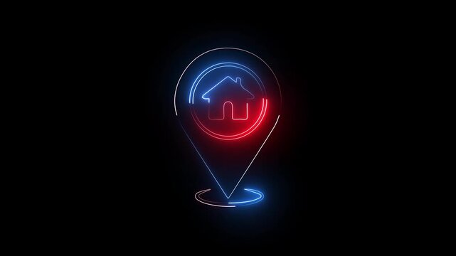 Neon House Location Pointer Illustration saber animation with black background