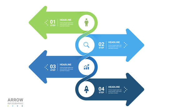4 Step Interlocking Arrow Process Infographic Diagram Template for Business Workflow Background