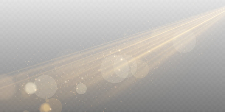 Bright golden sun flare with glowing bokeh highlights for dreamy luxury and festive background compositions.
