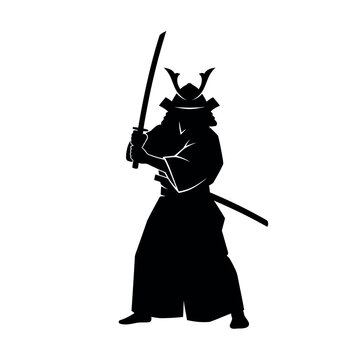 Silhouette of a Samurai Warrior Holding a Katana Sword.