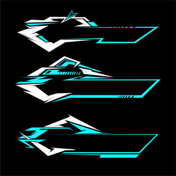 Futuristic racing livery design set with geometric frame for sport logo