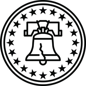 American liberty bell icon with crack inside circular border stars.