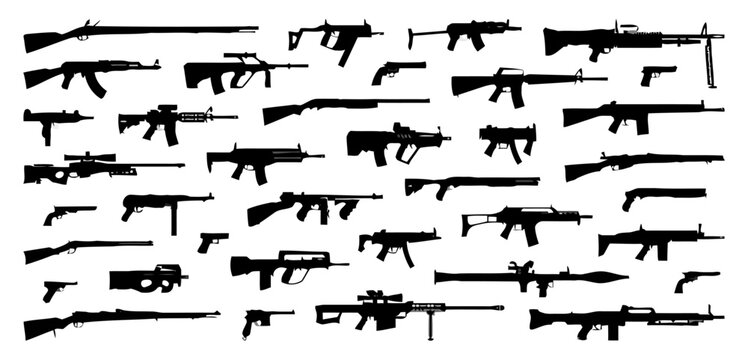Assorted Firearms Silhouette Collection, Diverse Array