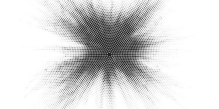 Halftone gradient sun rays pattern. Abstract halftone color dots background. Red pop art, comic small dots. star rays halftone poster. shine, explosion. sunrise rays background.
