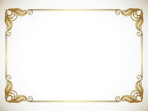 Elegant gold frame with intricate corner designs on a white background