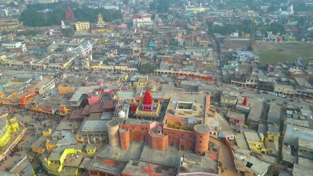 Aerial view of  Shri Ram Mandir, Ayodhya, Shri Hanuman Garhi Mandir, Lata Mangeshkar Chowk and Ram ki Paidi Ghats