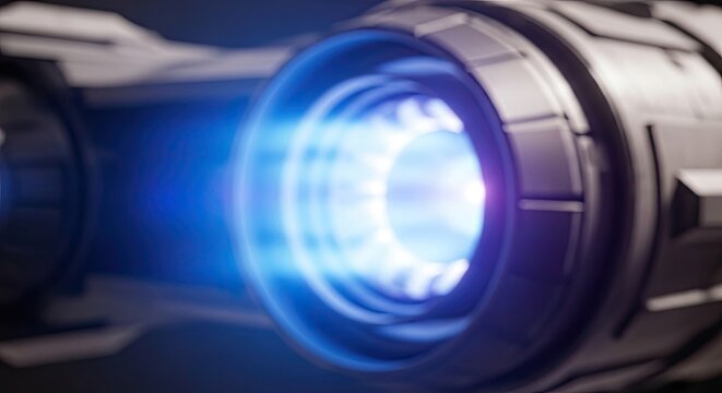 Futuristic Spaceship Engine Thruster with Bright Blue Light and Motion Blur.