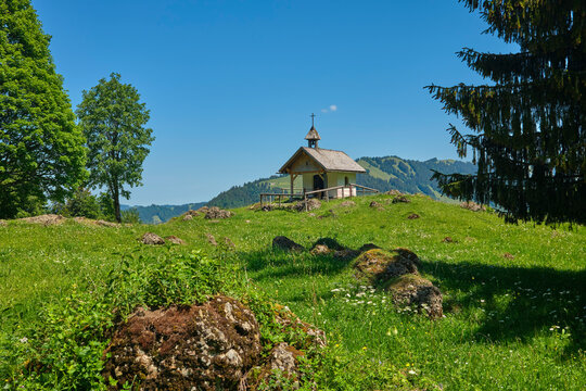 Picturesque Mountain Chapel in the Allgaeu Alps near Steibis, Bavaria, Germany