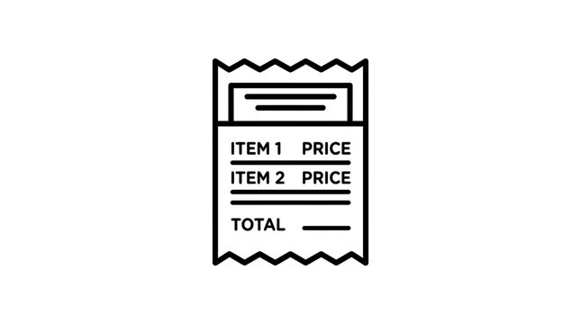 Receipt Icon: Itemized Bill, Purchase Receipt, Shopping List, Total Cost, Financial Transaction