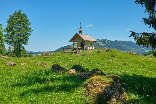 Picturesque Mountain Chapel in the Allgaeu Alps near Steibis, Bavaria, Germany