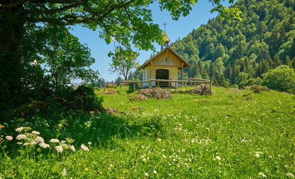 Picturesque Mountain Chapel in the Allgaeu Alps near Steibis, Bavaria, Germany
