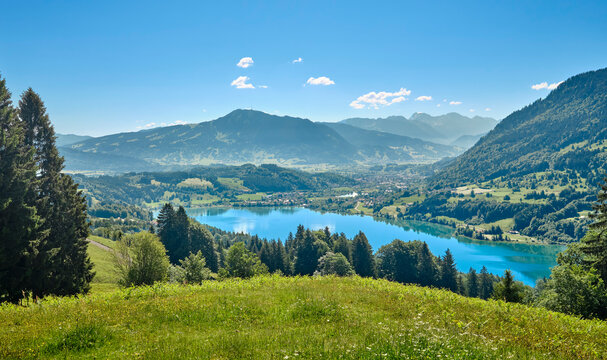 Panoramic View of Alpsee Lake and Allgaeu Alps, Immenstadt, Bavaria, Germany