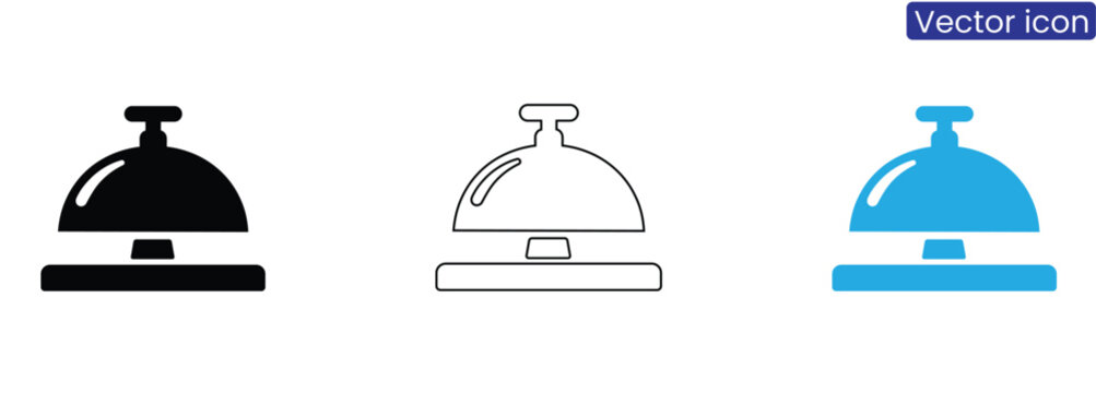 Hotel bellhop bell icons in black, Line art, And blue on white background