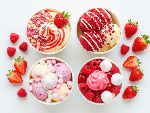 A delightful assortment of colorful desserts with fresh strawberries