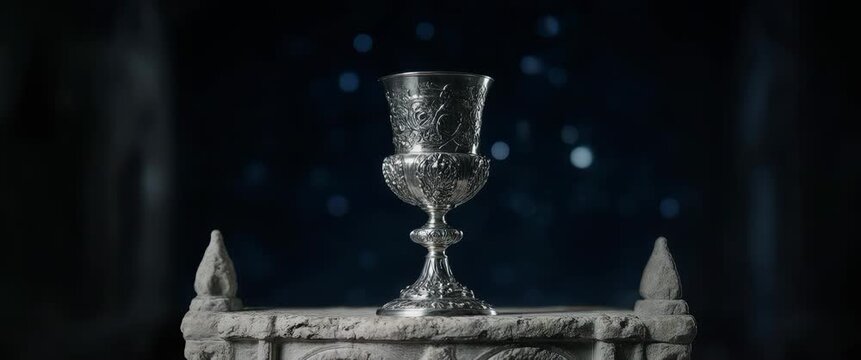 Silver goblet with crimson lens flare on a gothic altar