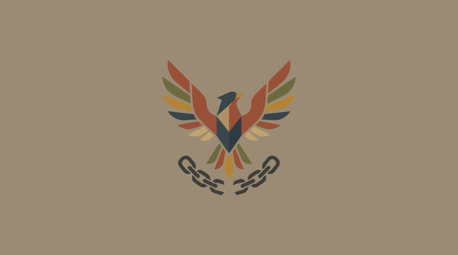 Geometric Phoenix Rising with Broken Chains Freedom Concept Vector