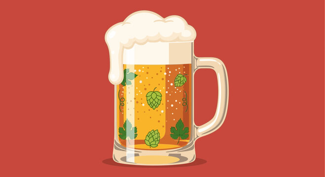 Glass of Craft Beer with Fresh Hops Illustration
