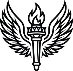 Stylized flaming torch icon with elegant wings on transparent background. © Vector_Nest